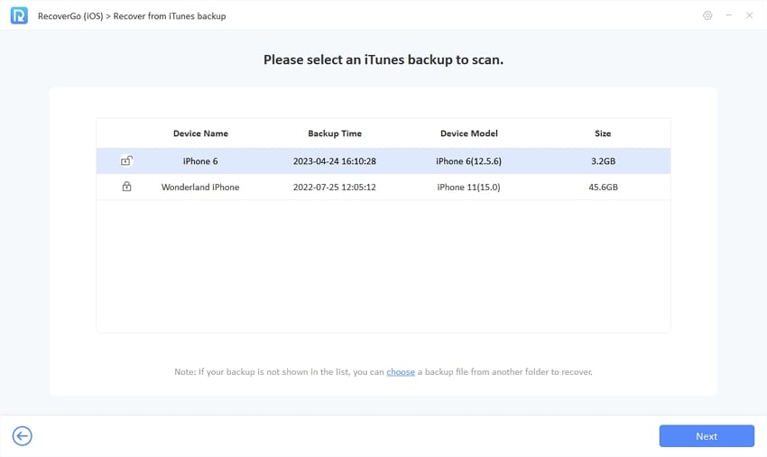 Lista de copia de seguridad de Recovergo iOS iOS iOS iOS