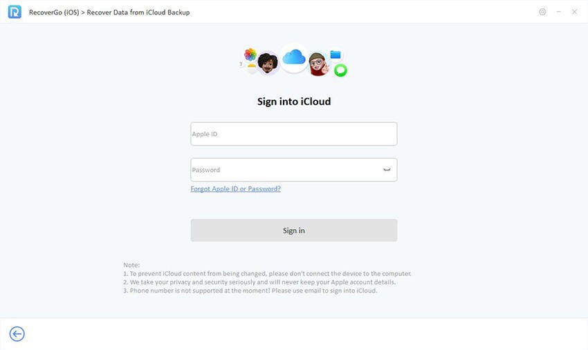 Guía de Recupergo iOS - Iniciar sesión en iCloud