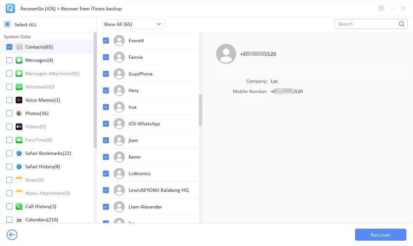 Recovergo iOS muestra datos escaneados