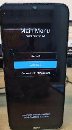 Menú principal del modo de recuperación de Redmi