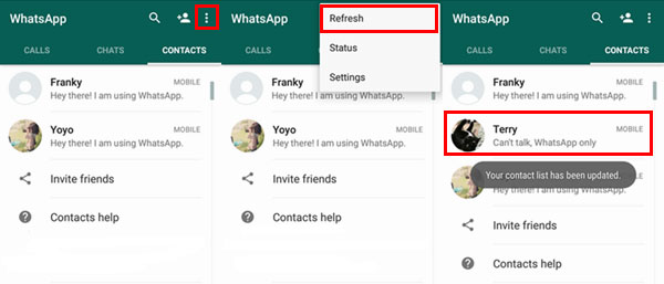 Actualizar la lista de contactos en WhatsApp