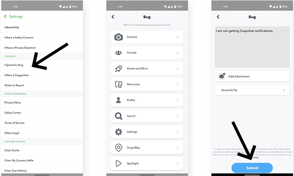 Informar el problema a Snapchat