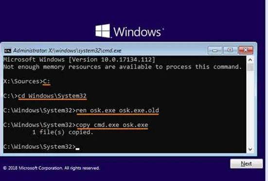 Restablecer el símbolo del sistema de contraseña de Windows Server 2016