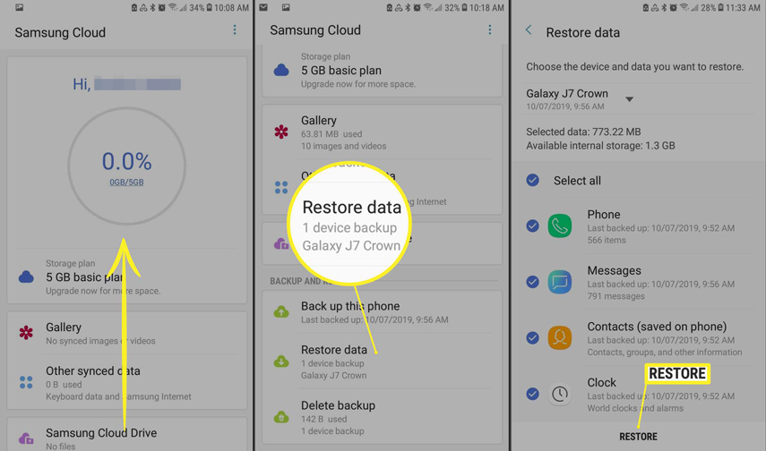 Restaurar datos Samsung Cloud