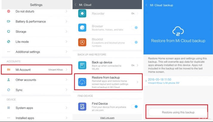 Restaurar datos de Mi Cloud
