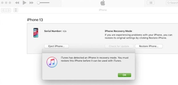 iTunes detecta el modo de recuperación