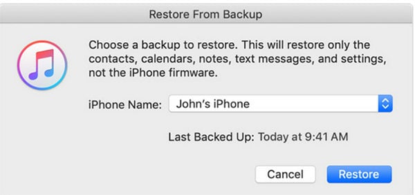 restaurar la copia de seguridad de iTunes