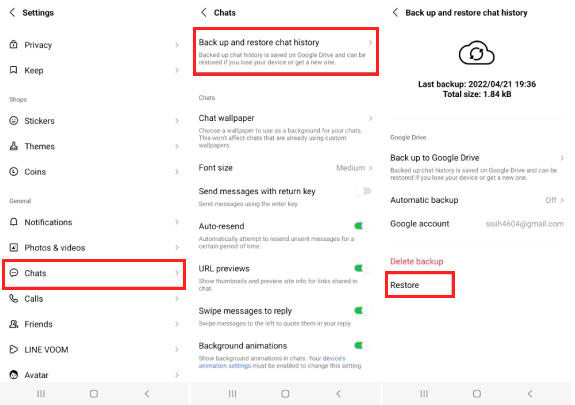 Restaurar el historial de chat de línea desde Google Drive