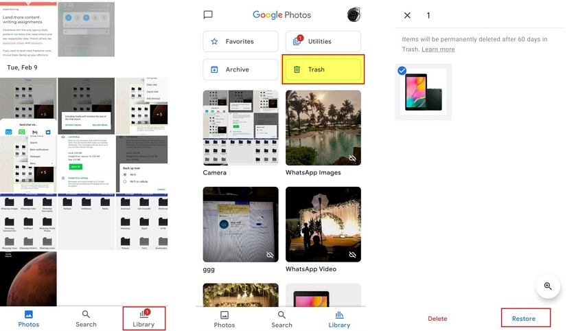 Restaurar fotos de Android de basura