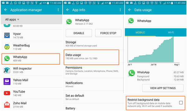 Deshabilitar restringir los datos de fondo