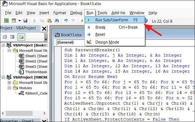 Ejecutar el código VBA