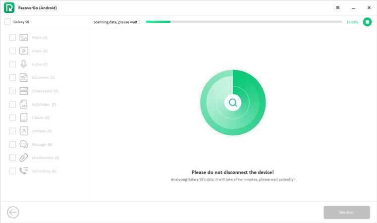 Proceso de escaneo de Android de Recovergo