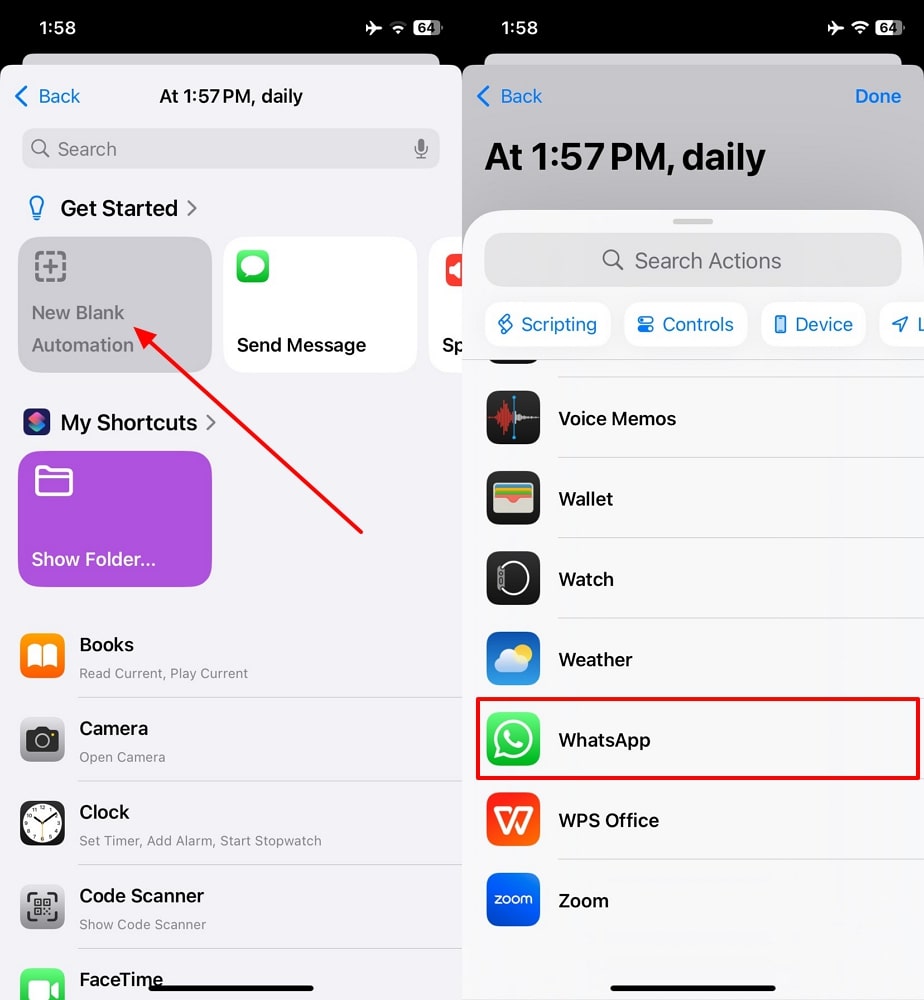 Elija WhatsApp de la automatización en blanco