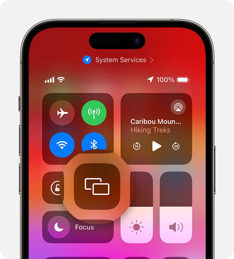 Pantalla reflejando iPhone Open Control Center
