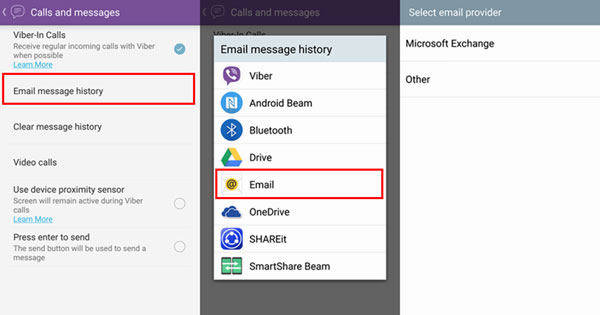 Historial de chat de Viber de respaldo con correo electrónico