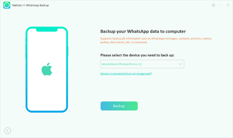 Guía Watsgo: seleccione el dispositivo iOS para hacer una copia de seguridad 