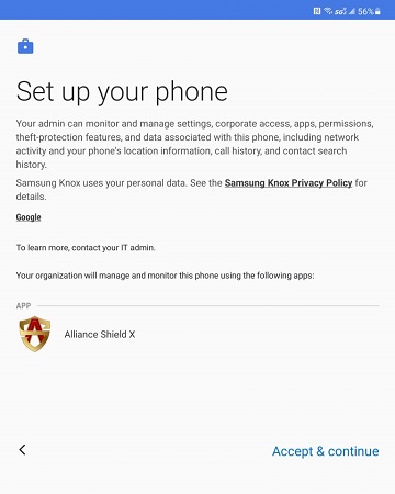 Configure Android con Alliance Shield X