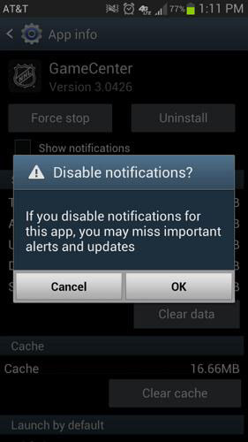 Deshabilitar la notificación en Samsung