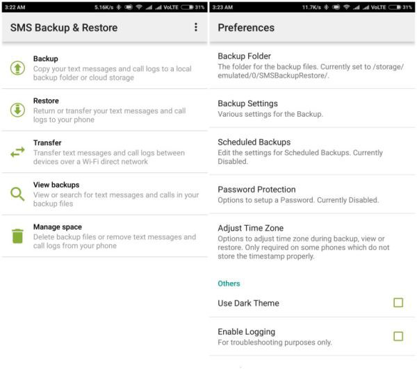 Copia de copias de seguridad de mensajes en Android a través de SMS Backup & Restore