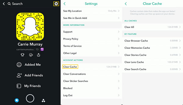 Cache limpio de Snapchat
