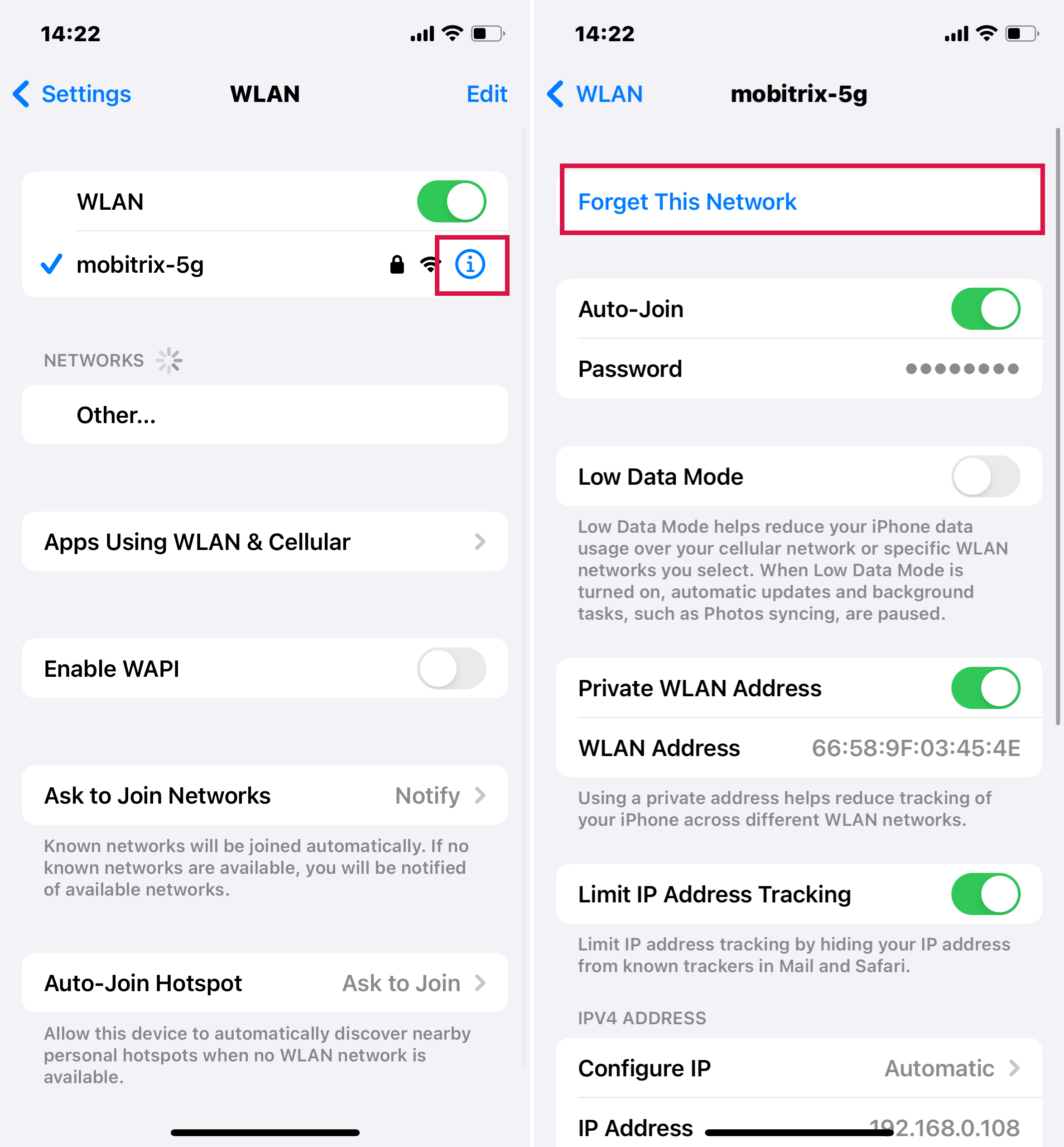 Pasos para olvidar esta red en iPhone