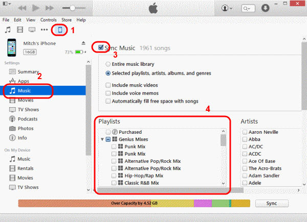 Transferir música de iTunes a iPhone automáticamente