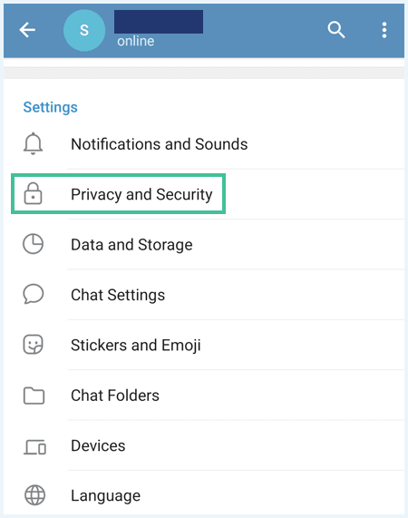 Configuración de privacidad de telegrama