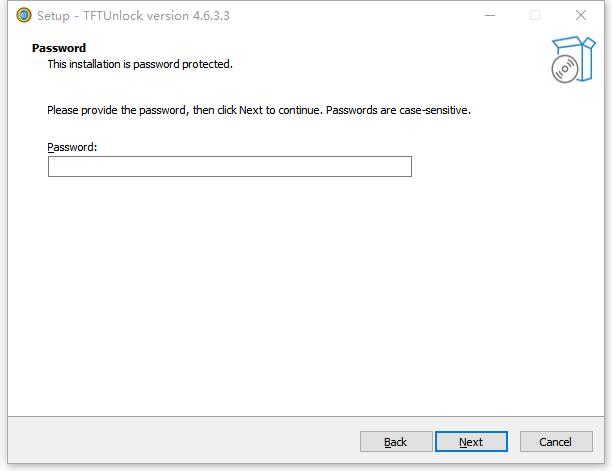 Ingrese la contraseña para instalar la herramienta de desbloqueo TFT