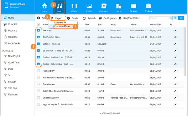 Exportación comprada de iPhone a iTunes
