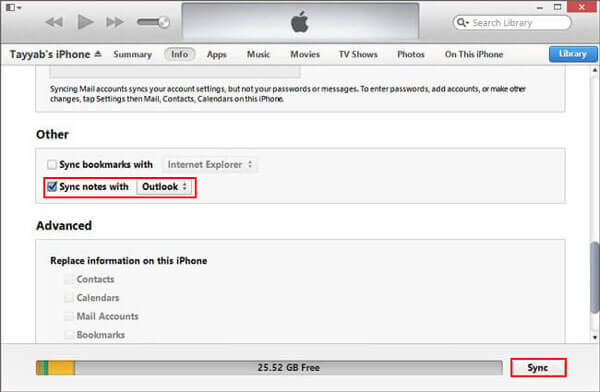 Transfiera las notas de iPhone a PC con iTunes
