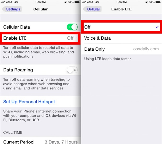 Apague LTE en iPhone