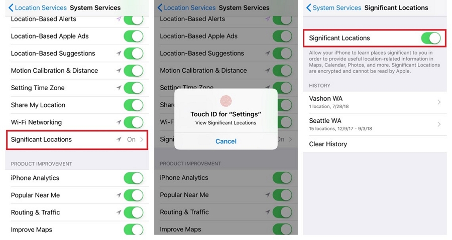 Apague ubicaciones significativas en iPhone