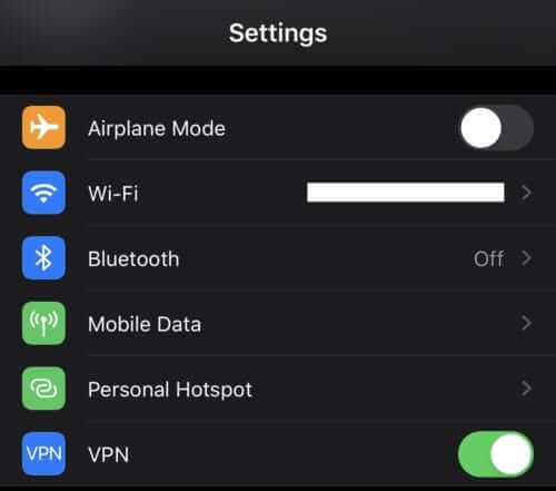 Apague VPN en su iPhone 