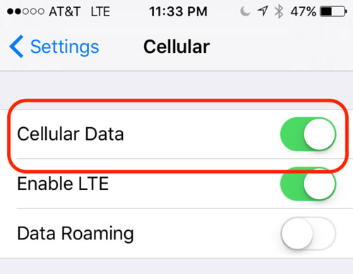 Encienda los datos celulares del iPhone