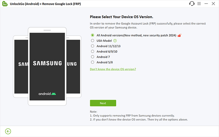Seleccione una solución para evitar Samsung FRP