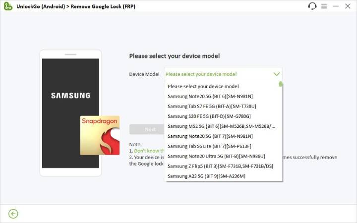 Seleccione un modelo de dispositivo Snapdragon