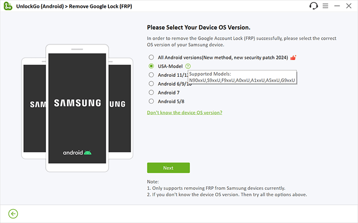 Seleccione una solución para evitar Samsung FRP