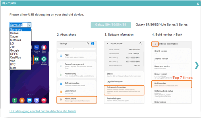 Habilitar la depuración USB en el dispositivo Android