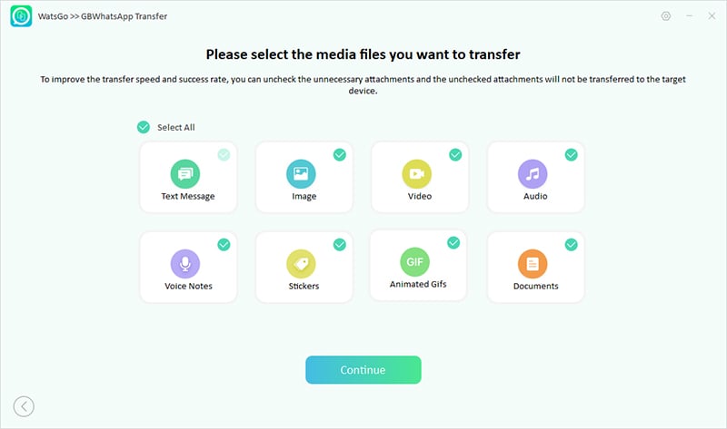 Guía de Watsgo: seleccione datos para transferir gbwhatsapp