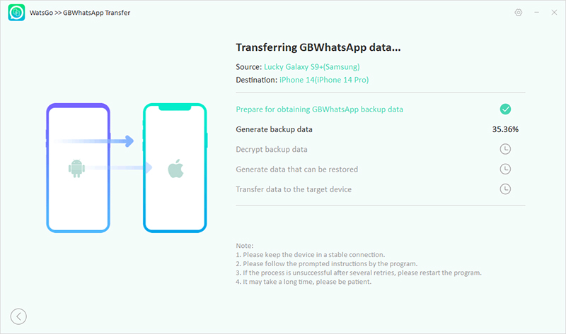 Comienza a transferir la copia de seguridad de GBWHATSAPP