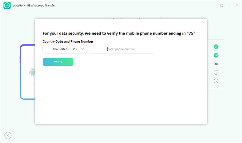 Guía de Watsgo: verifique el número de teléfono durante la transferencia de gbwhatsapp