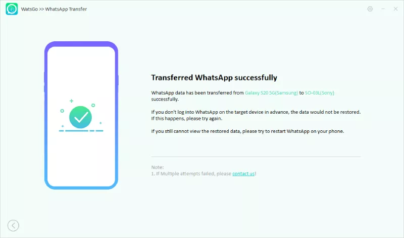 Watsgo Guide- WhatsApp transferida con éxito