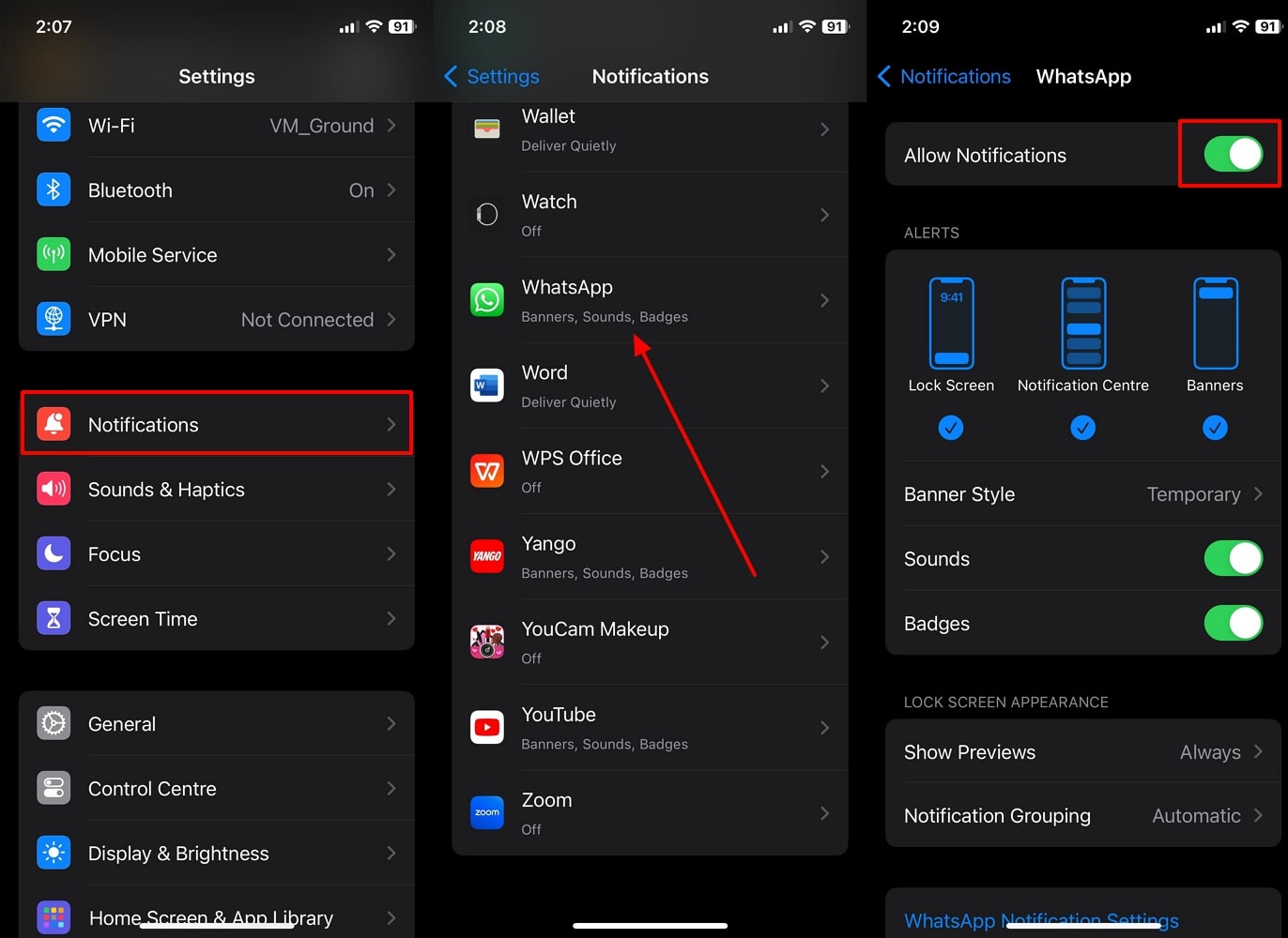 Habilitar Permitir notificaciones de WhatsApp