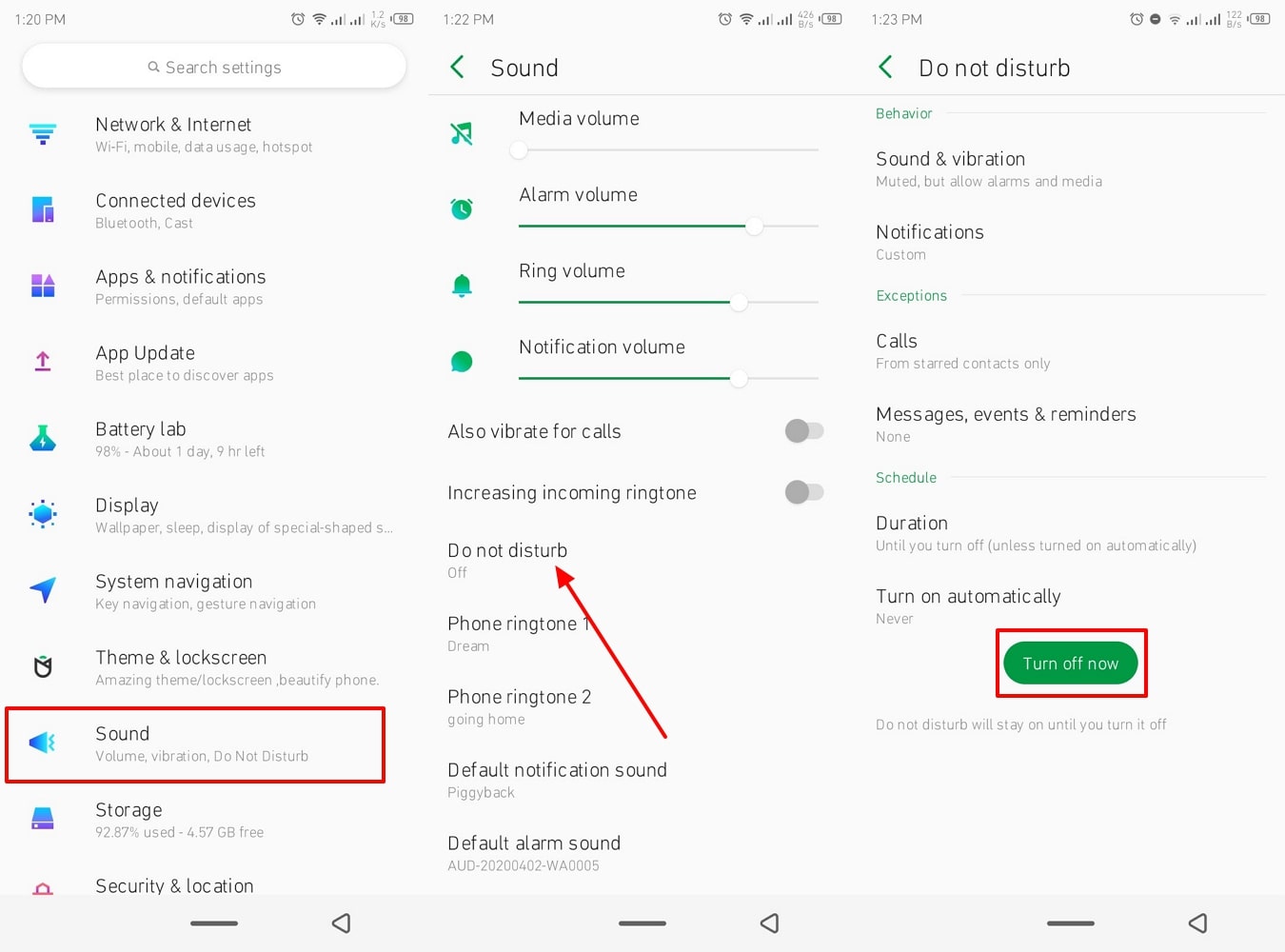 Apague ahora desde la configuración de sonido