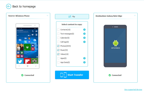Seleccione datos para transferir de Windows Phone a Android