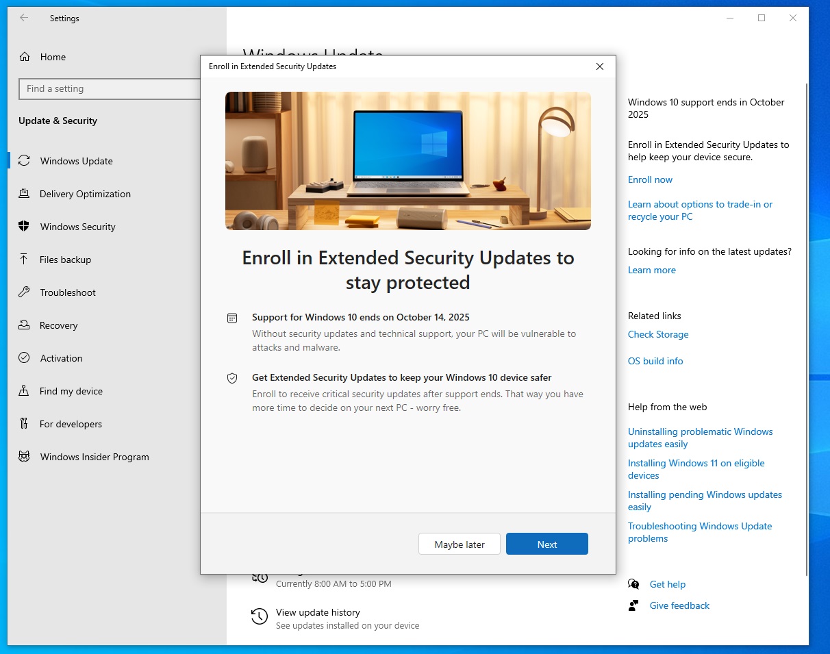 Inscribirse en actualizaciones de seguridad extendidas para mantenerse protegido