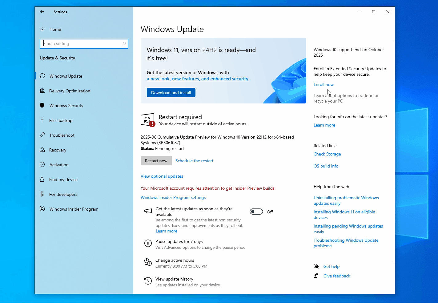 Windows 10 ESU se inscribe